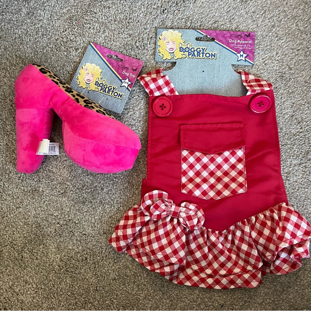 Doggy Parton dog dress and heel shoe toy Dolly Parton